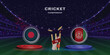 Cricket match concept champions league with participant countries batsman helmets and stadium background