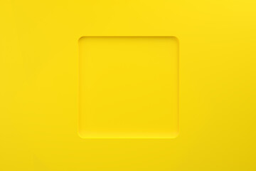 Wall Mural - Yellow square frame hole template on blue background with borders.