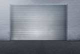 Fototapeta Perspektywa 3d - Brick wall with steel shutter door