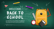 © Hunia Studio - welcome back to school landscape banner with green board background