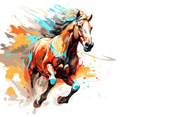 Canvas Print - Image of beautiful colorful painting of a running horse. Wildlife Animals. Illustration, Generative AI.