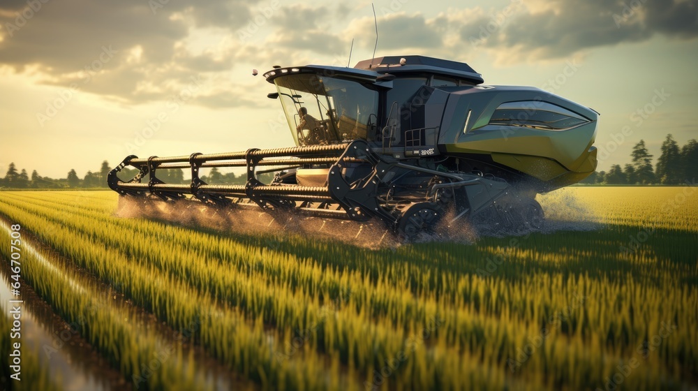 Rice harvester of the future, driverless, satellite navigation system ...