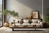 Fototapeta Boho - minimalist hospitality living room with serene and understated luxury