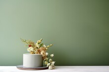 Wildflower Cake In Sage Green And Apothecary Aesthetics. With Generative AI Technology