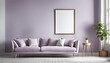 © anmitsu - Modern living room simple interior design with pastel purple fabric sofa and cushions and blank poster frame