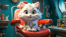 Cute Little Kitten On A Dental Chair In A Dentist's Office