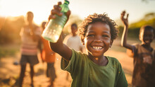 Happy African Boy With Water Bottle In Hand - Model By AI Generative 