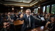Senior lawyer show thumb up in court of justice law. WIn case.