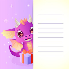 Wall Mural - a card, an inscription, a happy new year letter. Cute dragon 2024