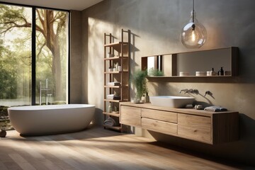 Wall Mural - modern minimalist bathroom with light natural materials