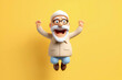 Virtual cartoon avatar of the grandfather of an old man, an Arab of the Middle East, happy in a jump