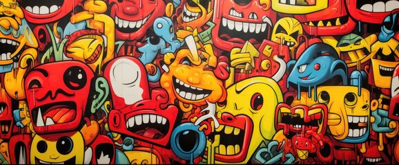 Wall Mural - Graffiti wall with various character designs