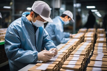 manufacturing process in a Chinese modern factory, including assembly lines, quality control, Generated with AI