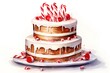 Watercolor illustration of a Christmas cake with candies and candy canes