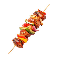Wall Mural - Delicious Grilled meat and vegetable shish kebab on skewer isolated on transparent background Remove png, Clipping Path