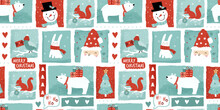 Lovely Christmas Seamless Pattern, Cute Characters And Decoration, Great For Wrapping Paper, Textiles, Banners, Wallpapers - Vector Design