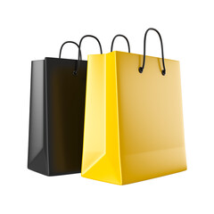 Wall Mural - Two black and yellow shopping bags. Black Friday and sale event concept. Concept of sale event or promotion great discount. 3d rendering.