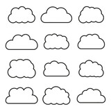 Fototapeta  - Vector flat illustration. Clouds in a black outline isolated on a white background. Ideal for textile design, stickers and more.