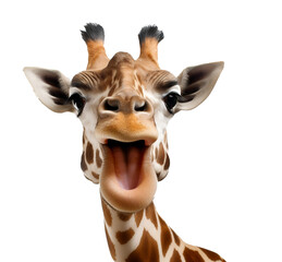 Wall Mural - Funny animal. Smiling giraffe. On a transparent background PNG