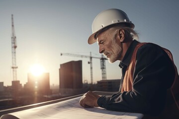 Poster - Architect plans rooftop building. Generate Ai