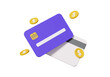 Money transfer exchange online payments credit or debit card concept. coins floating on isolated background. financial transactions. cartoon minimal style. 3d rendering illustration