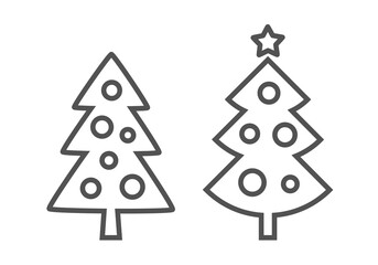 Wall Mural - christmas trees outline shapes on white background. png illustration.