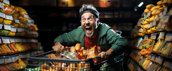 crazy man in supermarket, AI generated