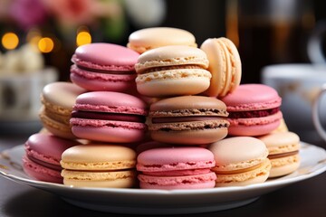 Wall Mural - Plate with macaroons on the festive table