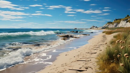 Wall Mural - panorama of sand dunes along the Sea, the feel of an old wooden bridge