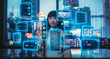 © Gorodenkoff - Stylish Japanese Young Woman Interacting with Augmented Reality Platform in a Technologically Advanced Room with Futuristic Cyberpunk City in the Background. She is Checking Social Media