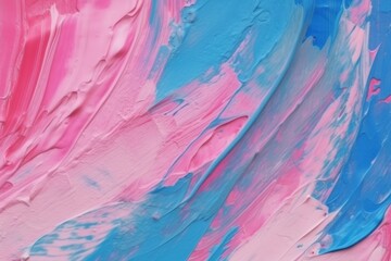 Wall Mural - Blue and pink hand painted background, close-up fragment of acrylic painting on canvas. Generative AI