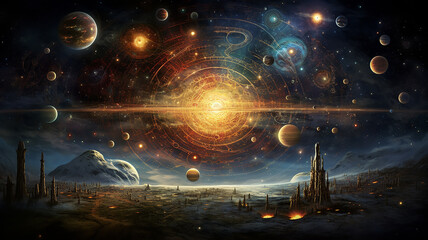 Wall Mural - astrology and astronomy background planets and space orbits of planets in the solar system abstract 