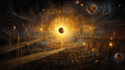 Wall Mural - astrology and astronomy background planets and space orbits of planets in the solar system abstract 