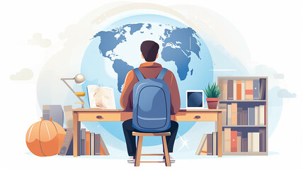 Fototapete - student at the table view from the back learning global drawing picture graphics