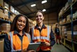 © Attasit - Happy female Employees in uniform Use a tablet to work in the warehouse