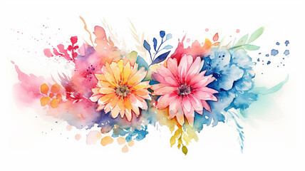 Wall Mural - watercolor multicolored flowers isolated on a white background bouquet.