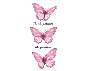 pink butterfly watercolor on white background	Set of blue butterflies positive quote motivational etc fashion prints	