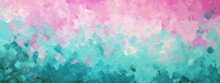 Closeup Of Abstract Rough Pink Turquoise Art Painting Texture Background Wallpaper, With Oil Or Acrylic Brushstroke, Pallet Knife Paint On Canvas