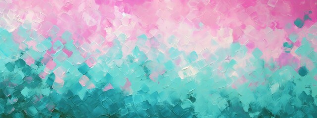 Poster - Closeup of abstract rough pink turquoise art painting texture background wallpaper, with oil or acrylic brushstroke, pallet knife paint on canvas