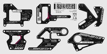 Cyber Decal Collection Vector, Futuristic Label, Sticker, Panel Etc. Abstract Circuit Board Style Frame Layout. Japanese Translation: "力 For Power And エンジン For Engine".