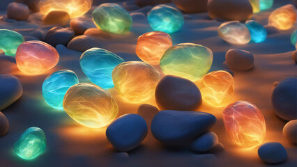 Wall Mural - Colorful stones glowing in the dark.