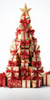 christmas and new year the shape of the Christmas tree folded from gifts isolated on a white background.