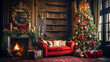 © DesiArt - Beautiful decorated Christmas Tree in room - ai generative