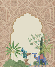 Traditional Andalusia Islamic Garden Pattern With Peacock And Camel