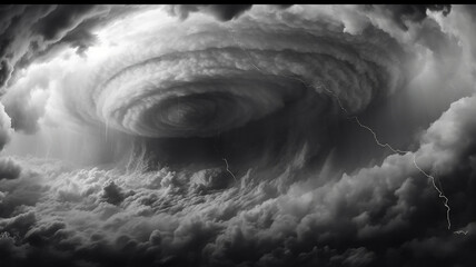 Wall Mural - black and white gloomy tornado a whirlwind in the clouds bad weather.