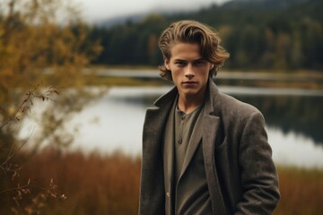 Wall Mural - Portrait of a Elegant Young Fictional Swedish Male Model in Casual Chic Clothes. Generative AI.