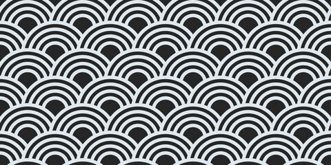 Poster - Seigaiha pattern. Black and white seigaiha pattern, a popular and stylish ring pattern.