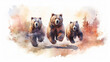 watercolor drawing of a group of bears running on a white background.