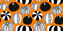 Modern Painted Halloween Pumpkin Seamless Pattern Illustration. Fall Season Harvest Vegetable Background Print For October Holiday Celebration Or Thanksgiving Event. Decorative Hand Drawn Texture Art.