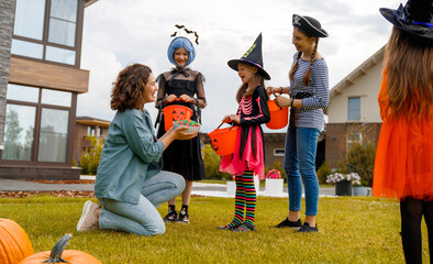 Wall Mural - people celebrating Halloween